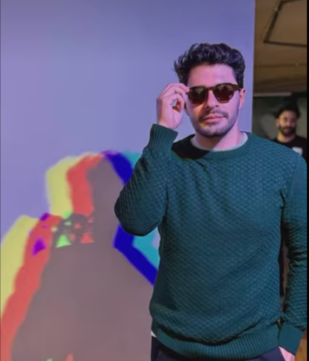 Buzo Cuello Redondo Textura Cuadros