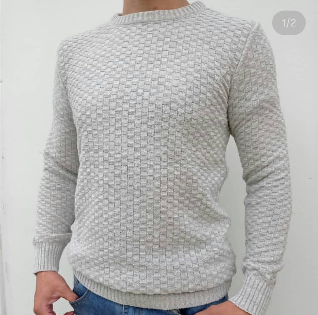 Buzo Cuello Redondo Textura Cuadros